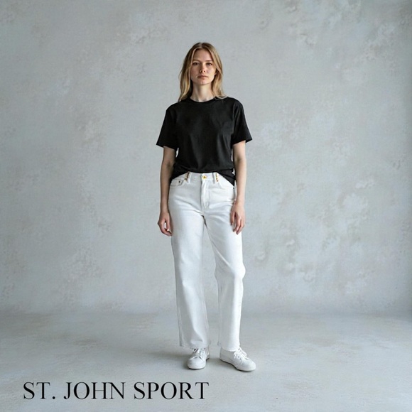 St. John Sport Denim - St. John Sport Women’s Vintage White Straight Leg Gold Accents Pants Size 6